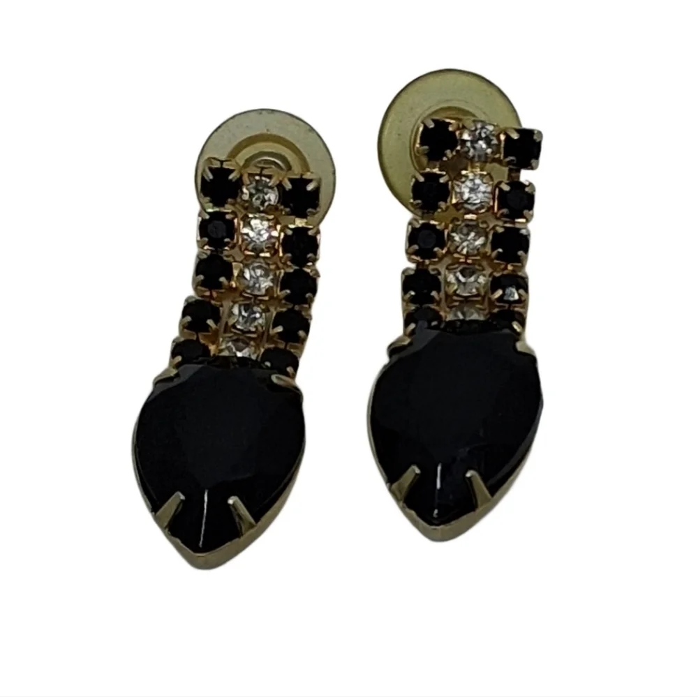 Glamorous Black & White Crystal Dangle Earrings | Formal or Evening Wear